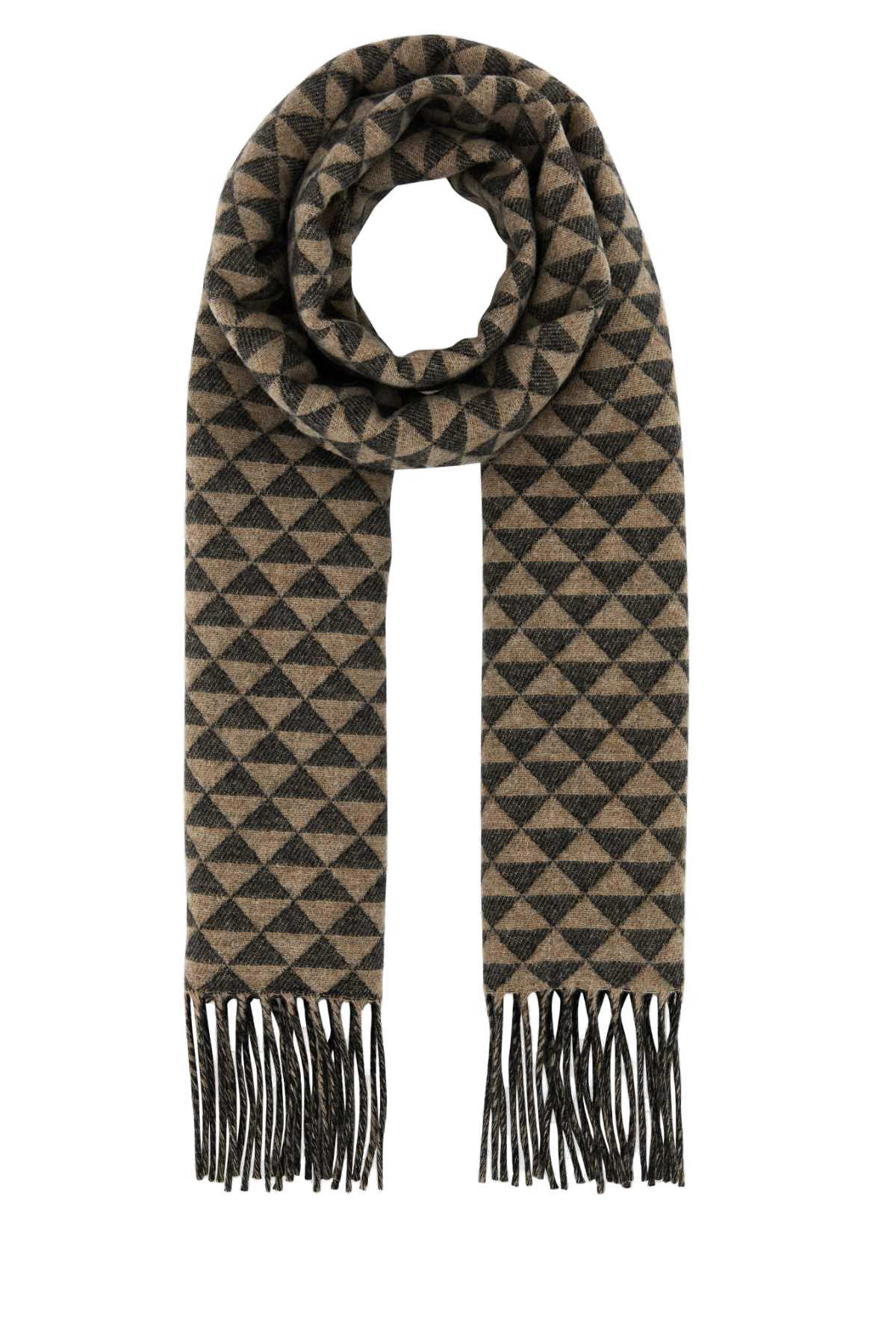 Prada Geometric Wool Blend Scarf — Beige Wows Scarfs