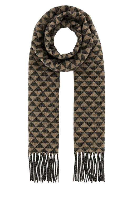 Prada Geometric Wool Blend Scarf — Beige Wows Scarfs