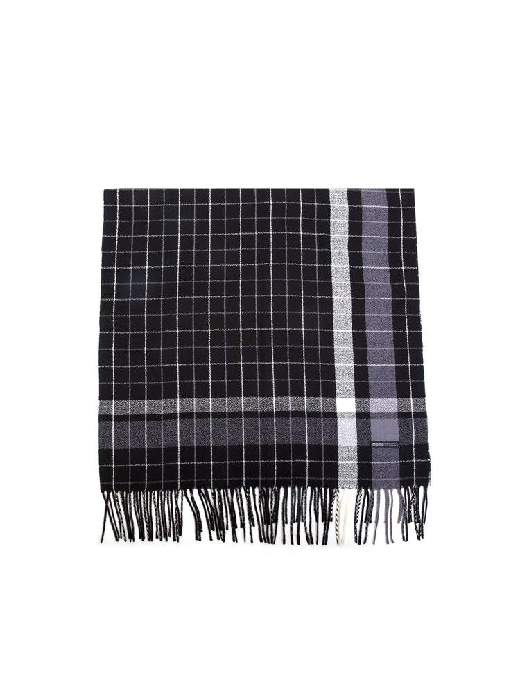 Momo Design Checked Wool-Blend Scarf — Black Acrylic Scarfs