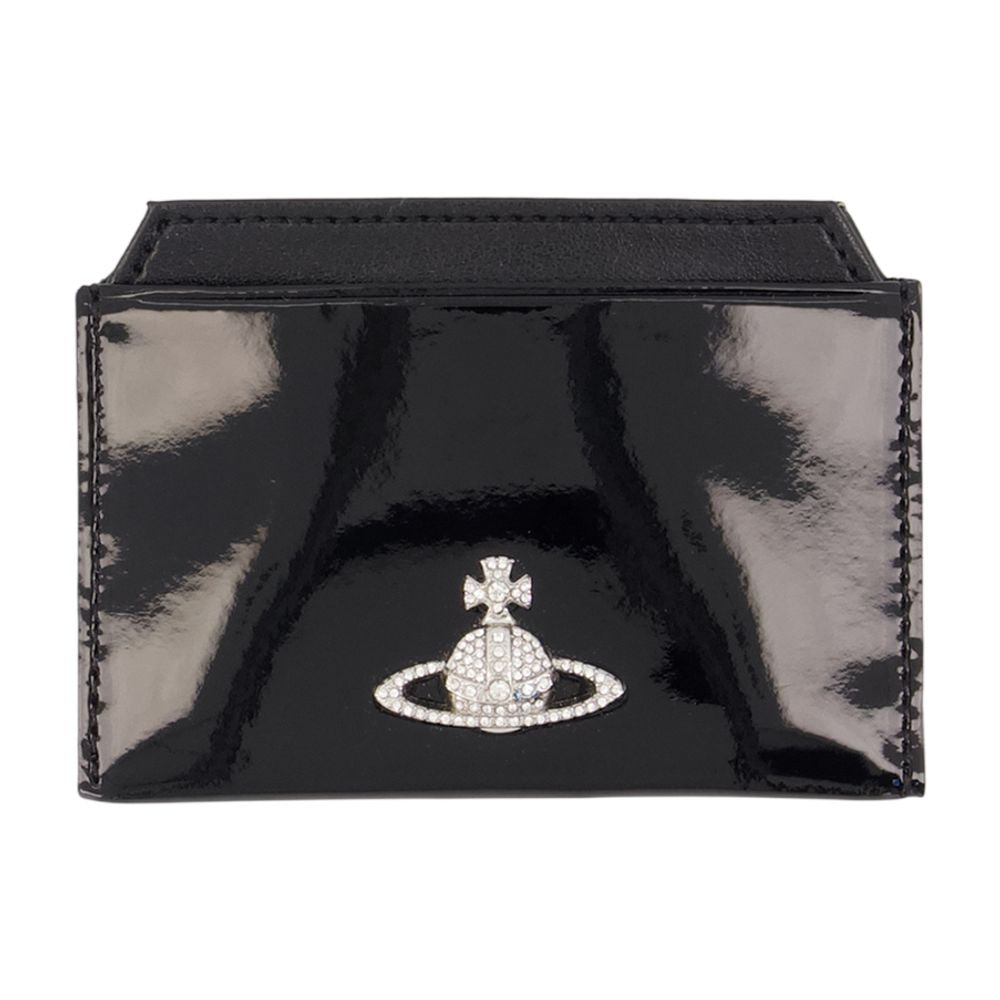 Vivienne Westwood Patent Leather With Orb Logo Card Case — Black Synthetic Cases