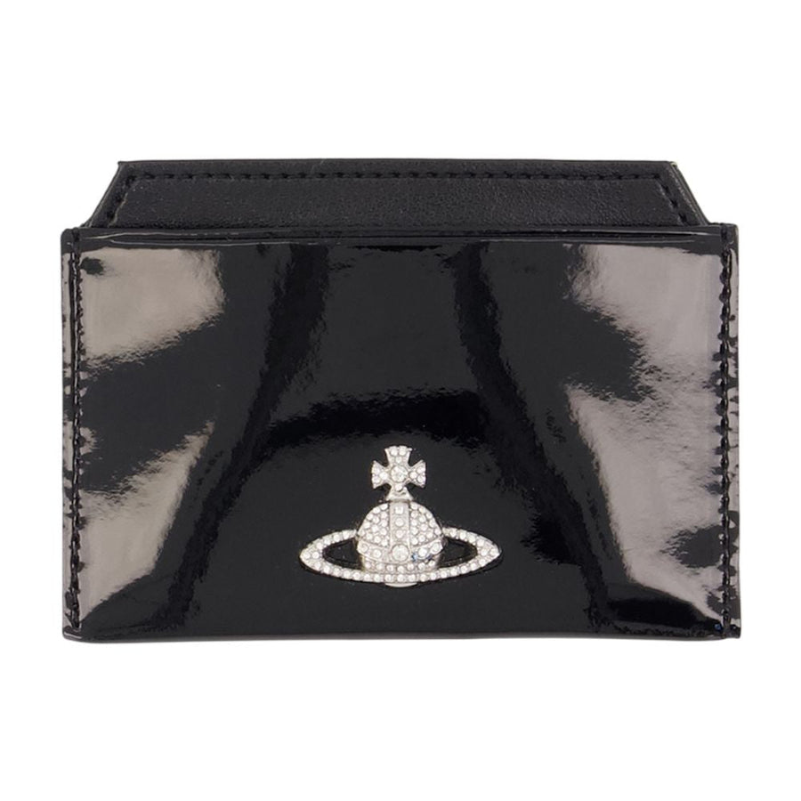 Vivienne Westwood Patent Leather With Orb Logo Card Case — Black Synthetic Cases