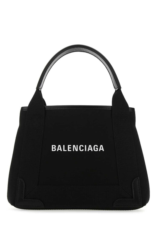 Balenciaga Logo-Embroidered Canvas Top Handle Bag — Black