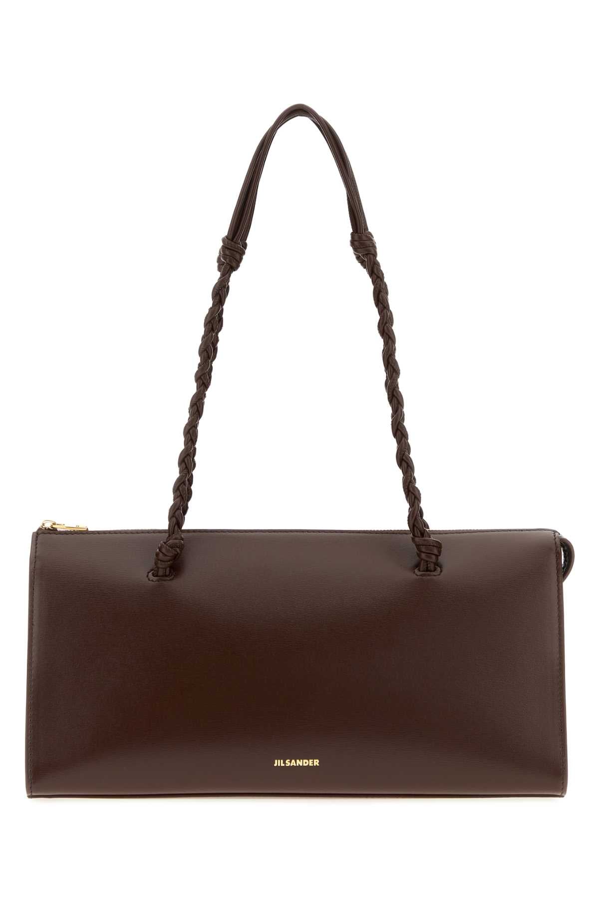 Jil Sander Twisted Handle Calf Leather Shoulder Bag — Brown