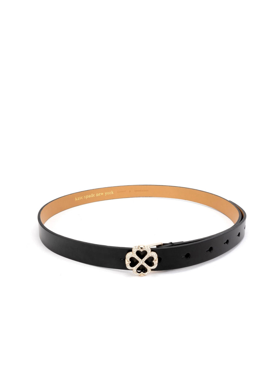 Kate Spade Flower Logo Buckle Leather Belt — Black