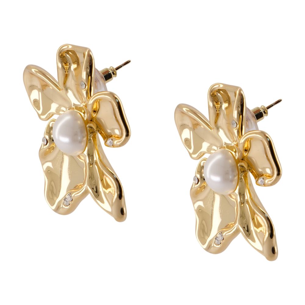 Self-Portrait Pearl Flower Earrings — Gold Metal