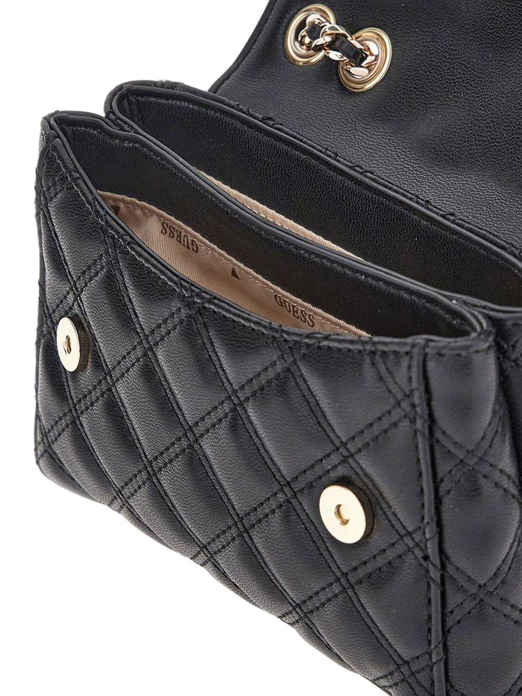 Guess Quilted Polyurethane Shoulder Bag — Black