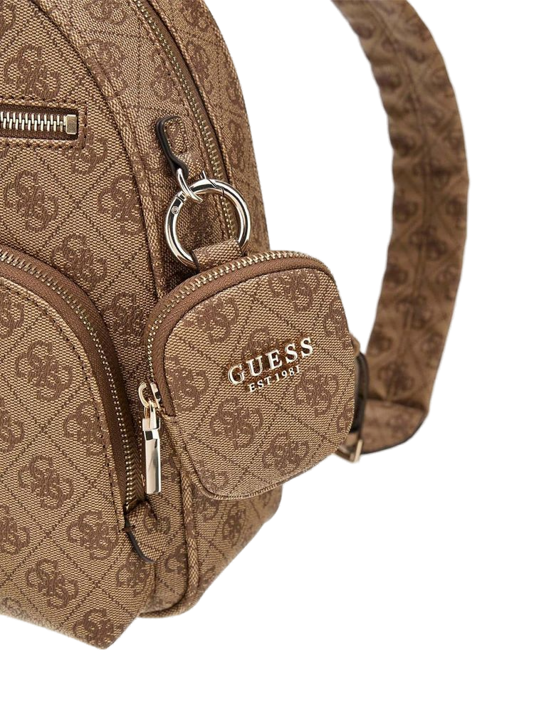 Guess Logo-Jacquard Polyurethane Backpack — Beige