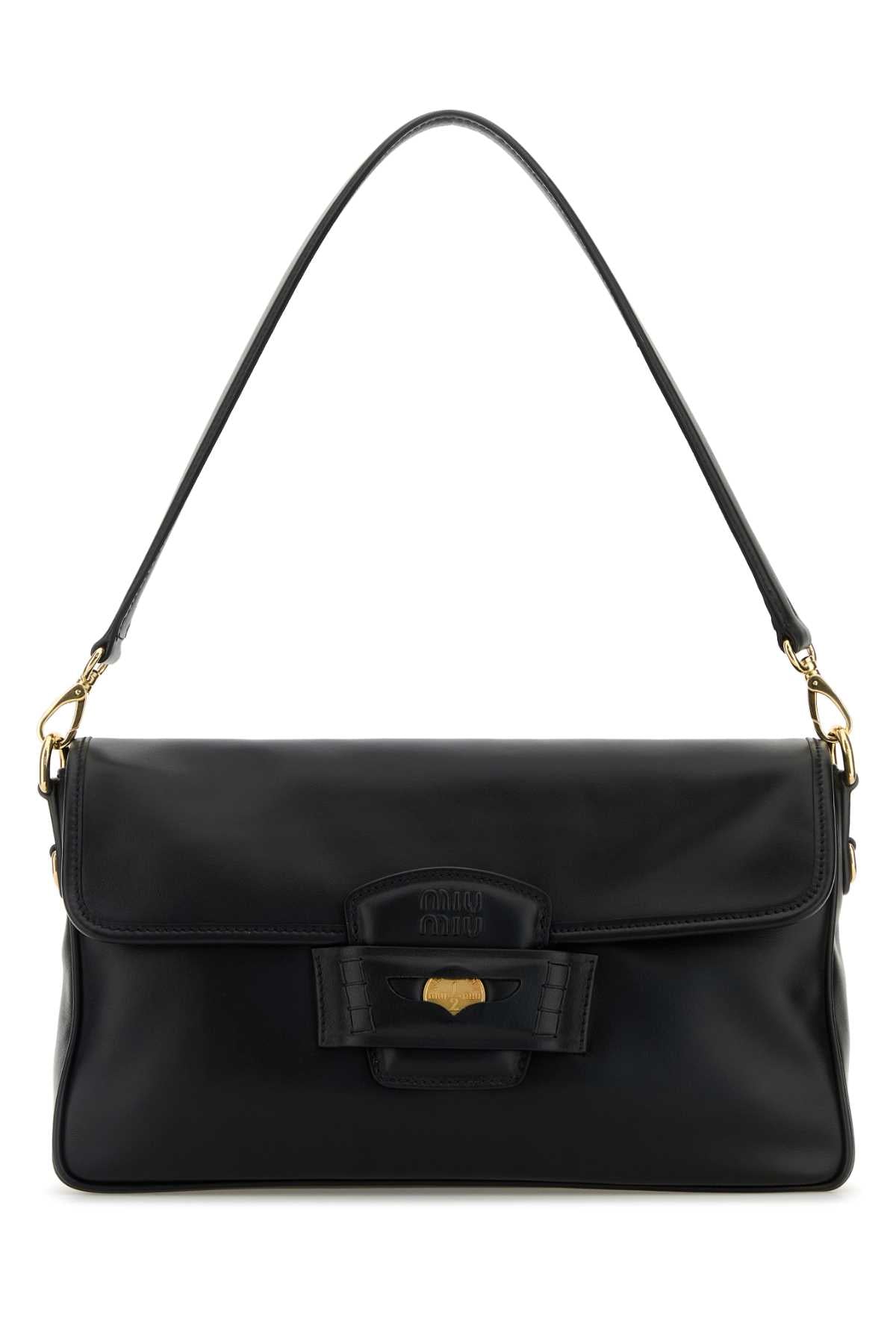Miu Miu Calf Leather With Bow Detail Shoulder Bag — Black