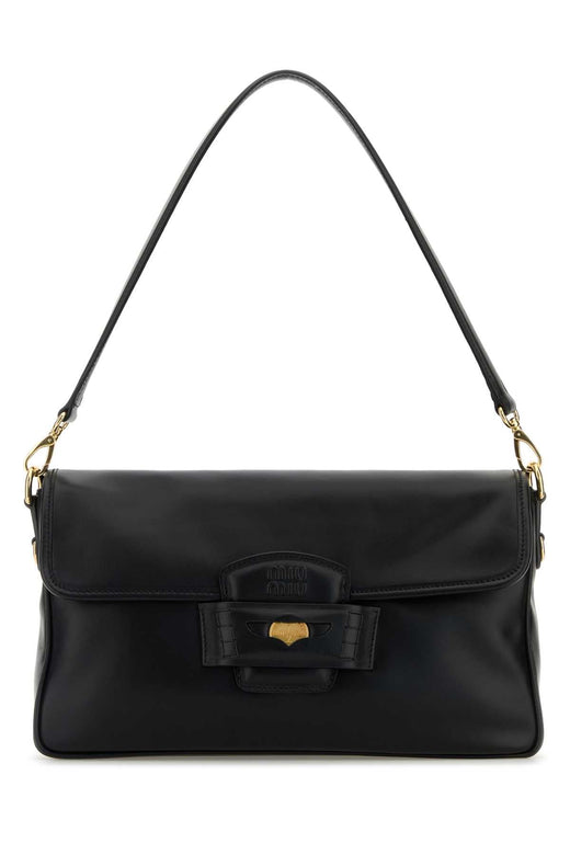 Miu Miu Calf Leather With Bow Detail Shoulder Bag — Black