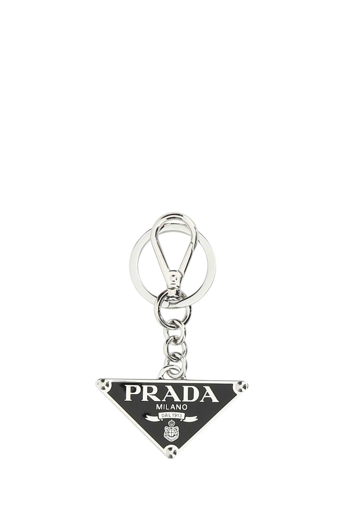 Prada Logo Metal Charm Key Case — Black Acciaio-ottone Keychains