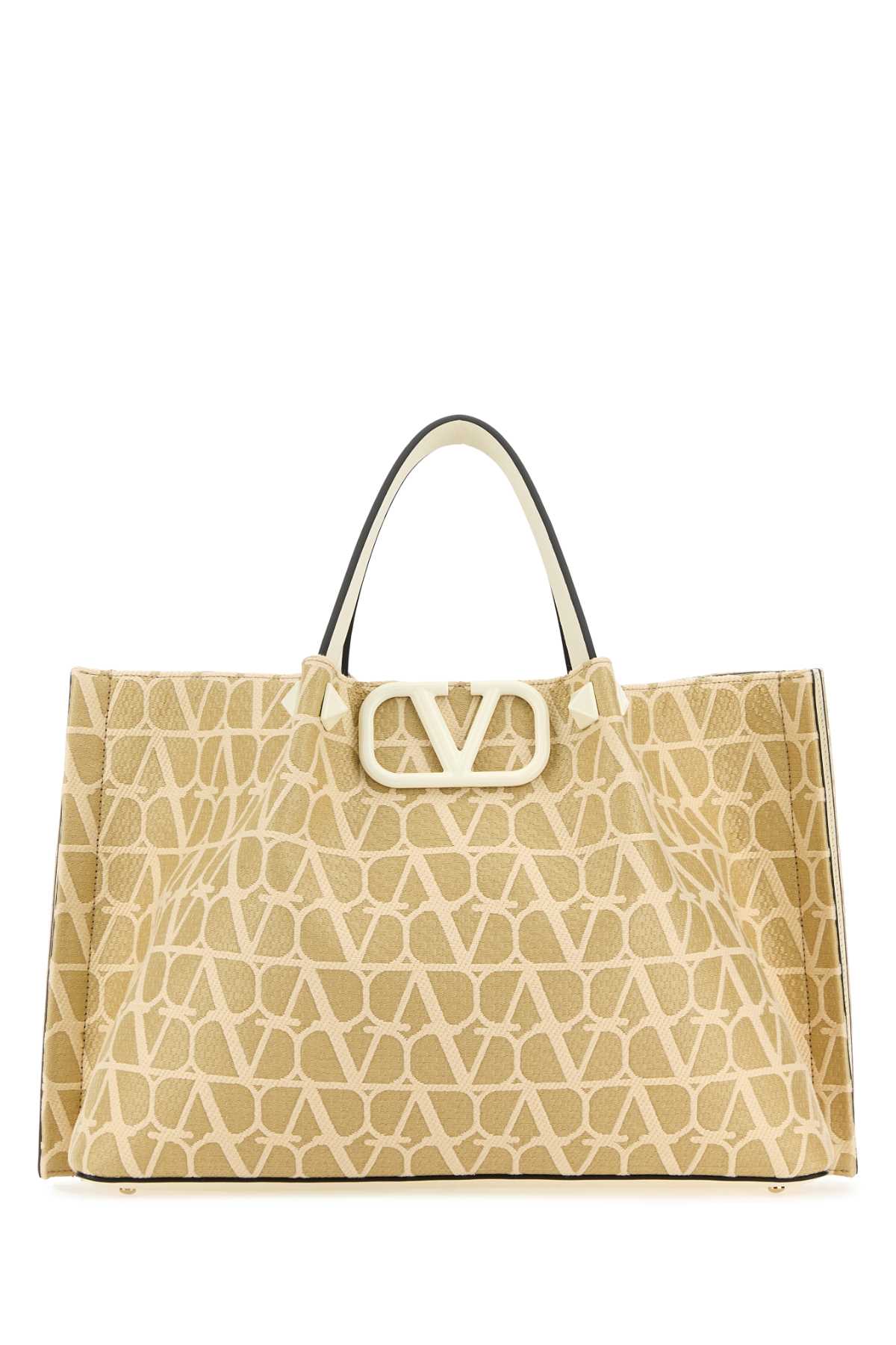Valentino Garavani Vlogo Monogram Jacquard Tote Bag — Beige Exterior: Fabric
