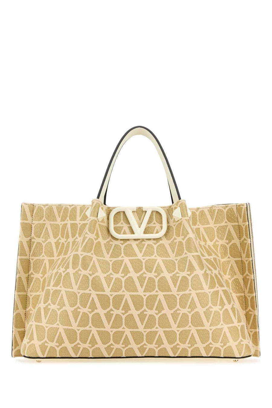 Valentino Garavani Vlogo Monogram Jacquard Tote Bag — Beige Exterior: Fabric