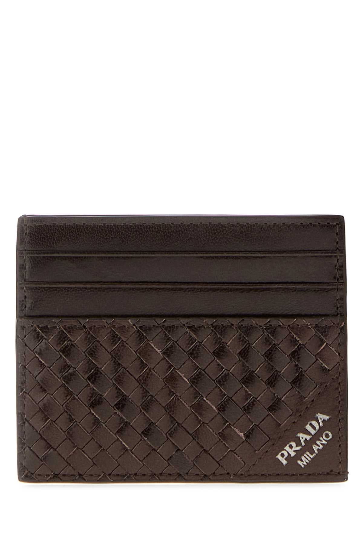 Prada Intrecciato Leather Card Case — Brown Exterior: Cases