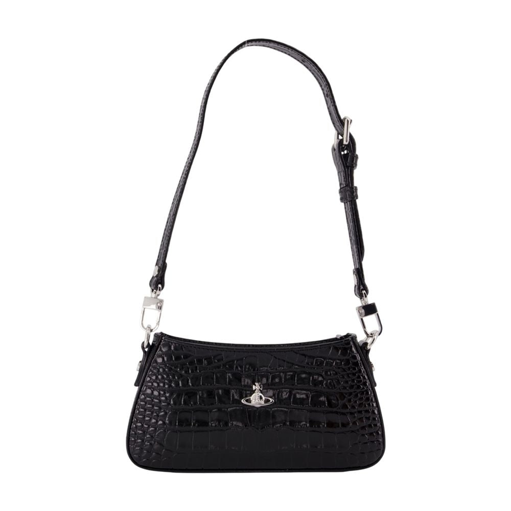 Vivienne Westwood Croc-Embossed Calfskin Shoulder Bag — Black