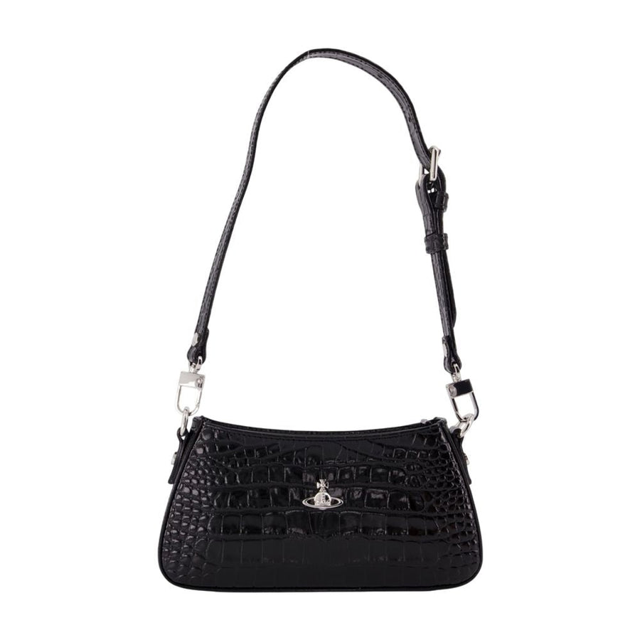 Vivienne Westwood Croc-Embossed Calfskin Shoulder Bag — Black
