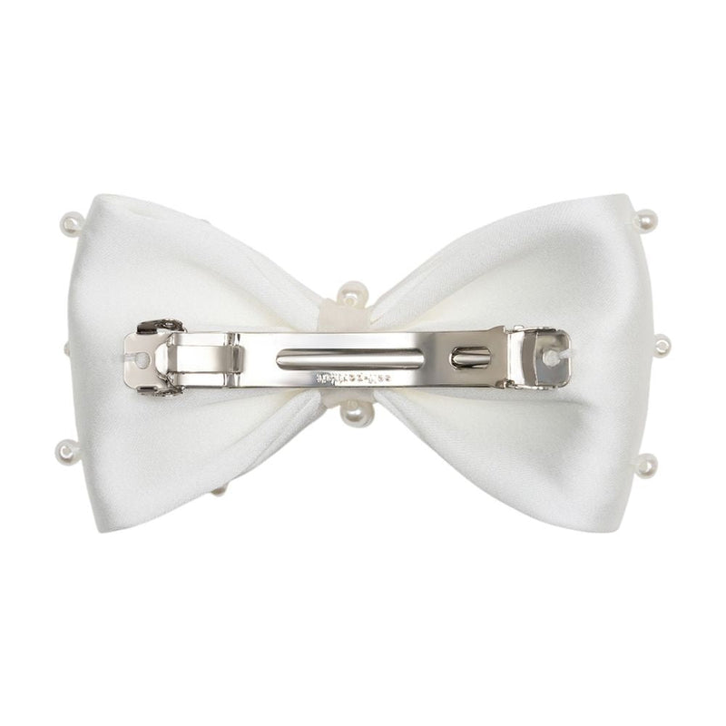 Self-Portrait Pearl-Embellished Satin Bow Hair Clips — White Pins Claws &