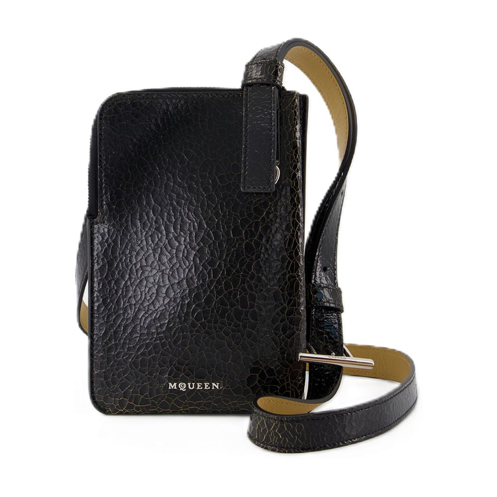 Alexander Mcqueen Crackle Calfskin Crossbody Bag — Black