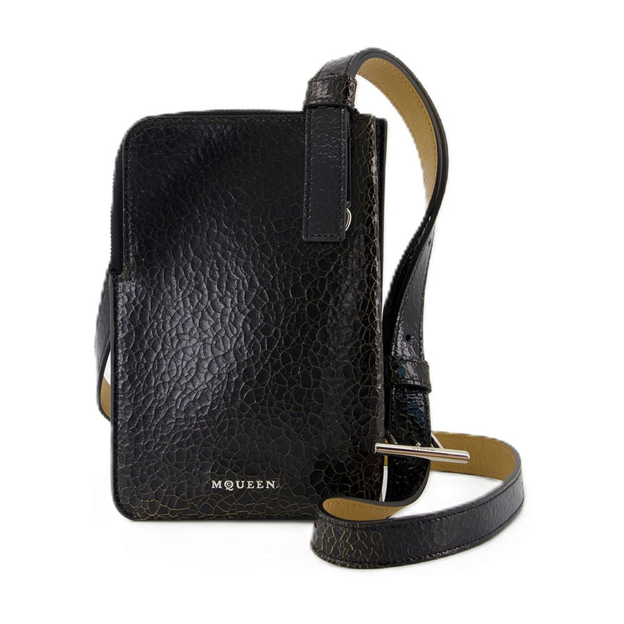 Alexander Mcqueen Crackle Calfskin Crossbody Bag — Black