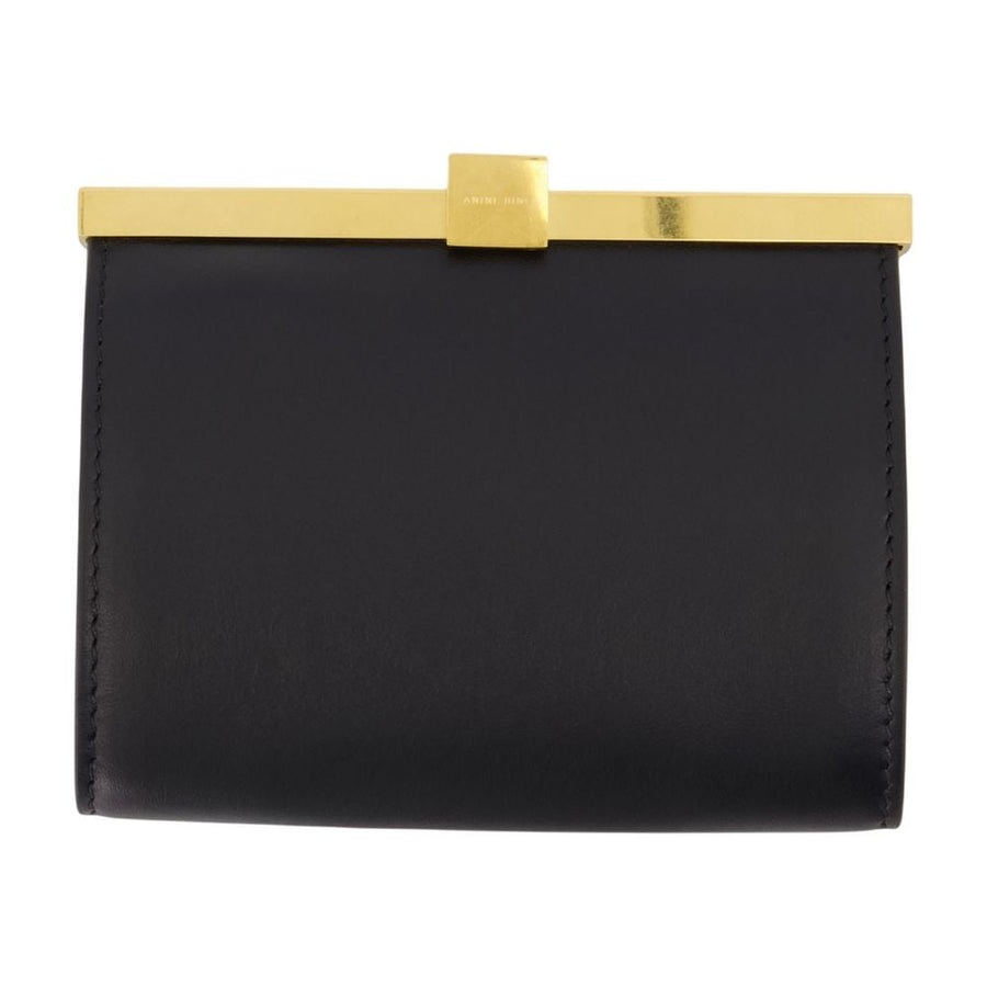 Anine Bing Calfskin Leather With Gold-Tone Frame Clutch — Black