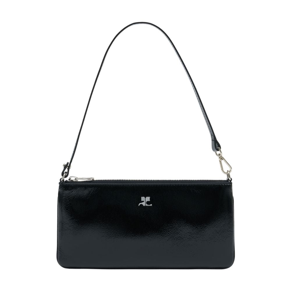 Courrèges Glossy Calfskin Leather Shoulder Bag — Black