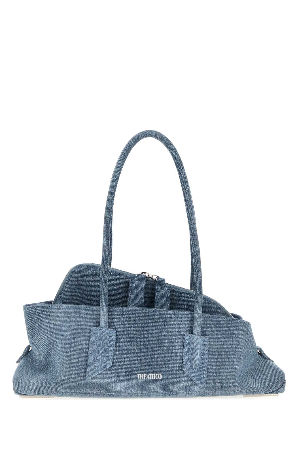 The Attico Denim-Washed Jacquard Shoulder Bag — Blue