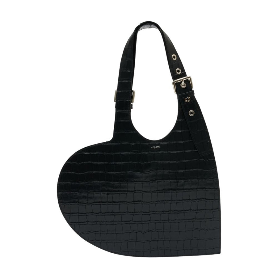 Coperni Crocodile-Embossed Calfskin Shoulder Bag — Black