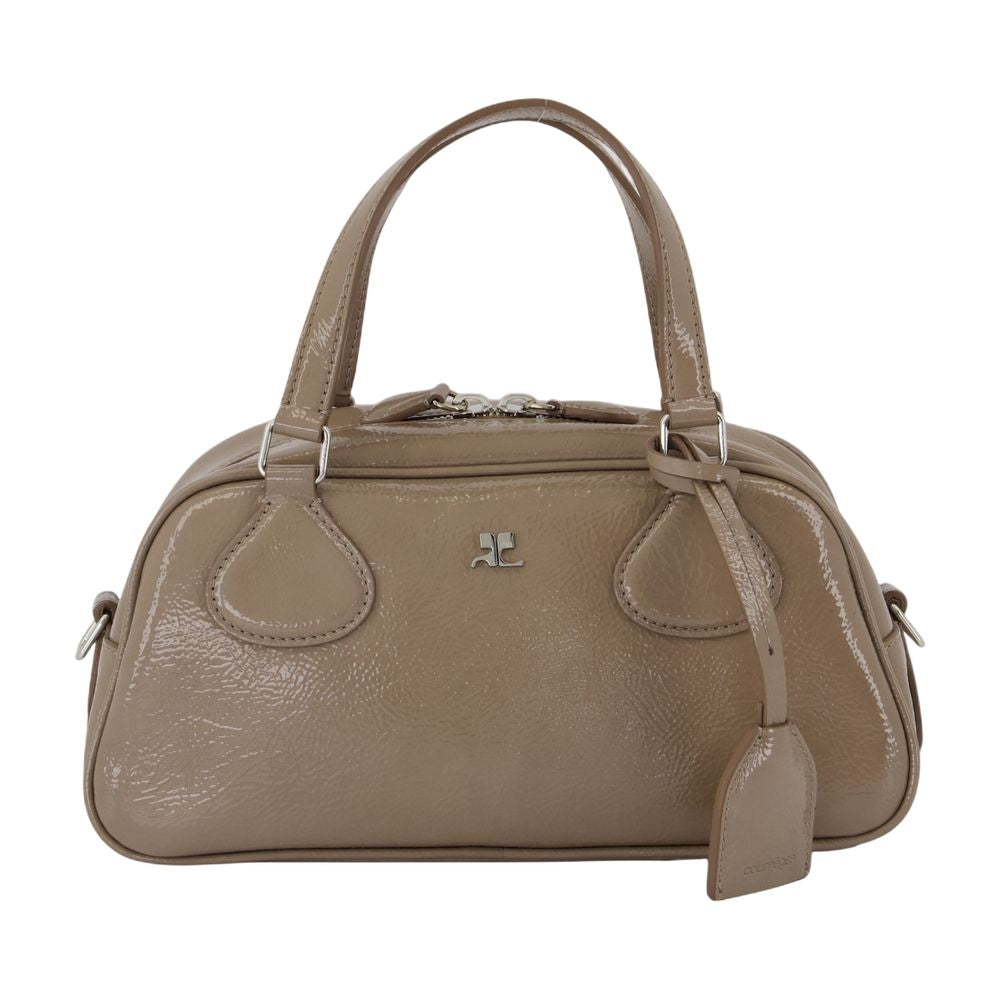 Courrèges Patent Calfskin Shoulder Bag — Taupe