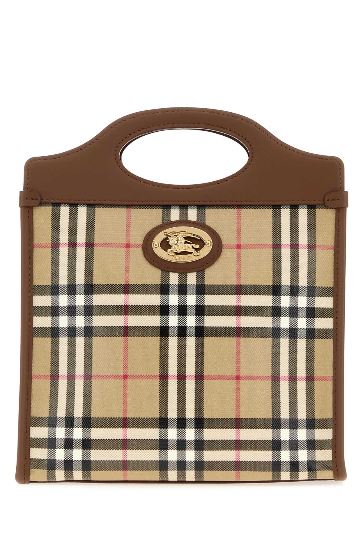 Burberry Check Canvas Top Handle Bag — Beige Cotton