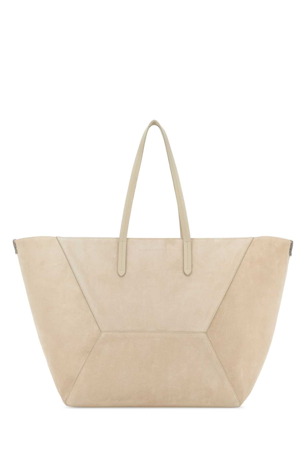 Brunello Cucinelli Suede Tote Bag — Beige