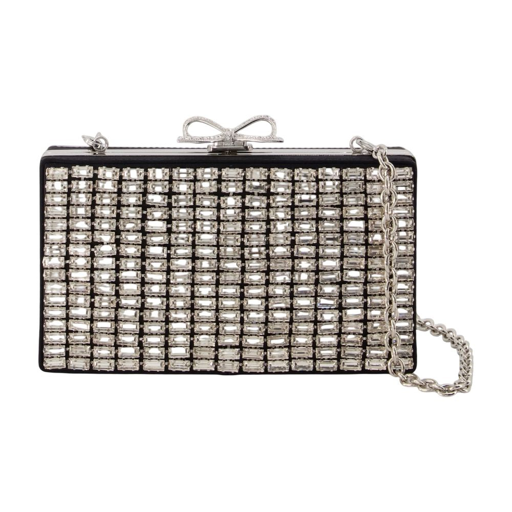 Self-Portrait Crystal-Embellished Chainmail Clutch — Silver Synthetic