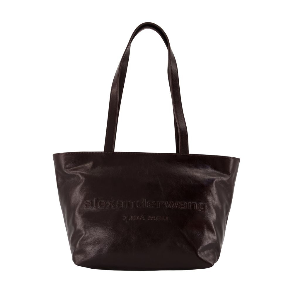 Alexander Wang Debossed Logo Leather Tote Bag — Brown Cowhide