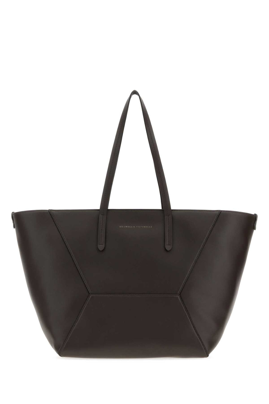Brunello Cucinelli Geometric Paneled Calf Leather Tote Bag — Brown