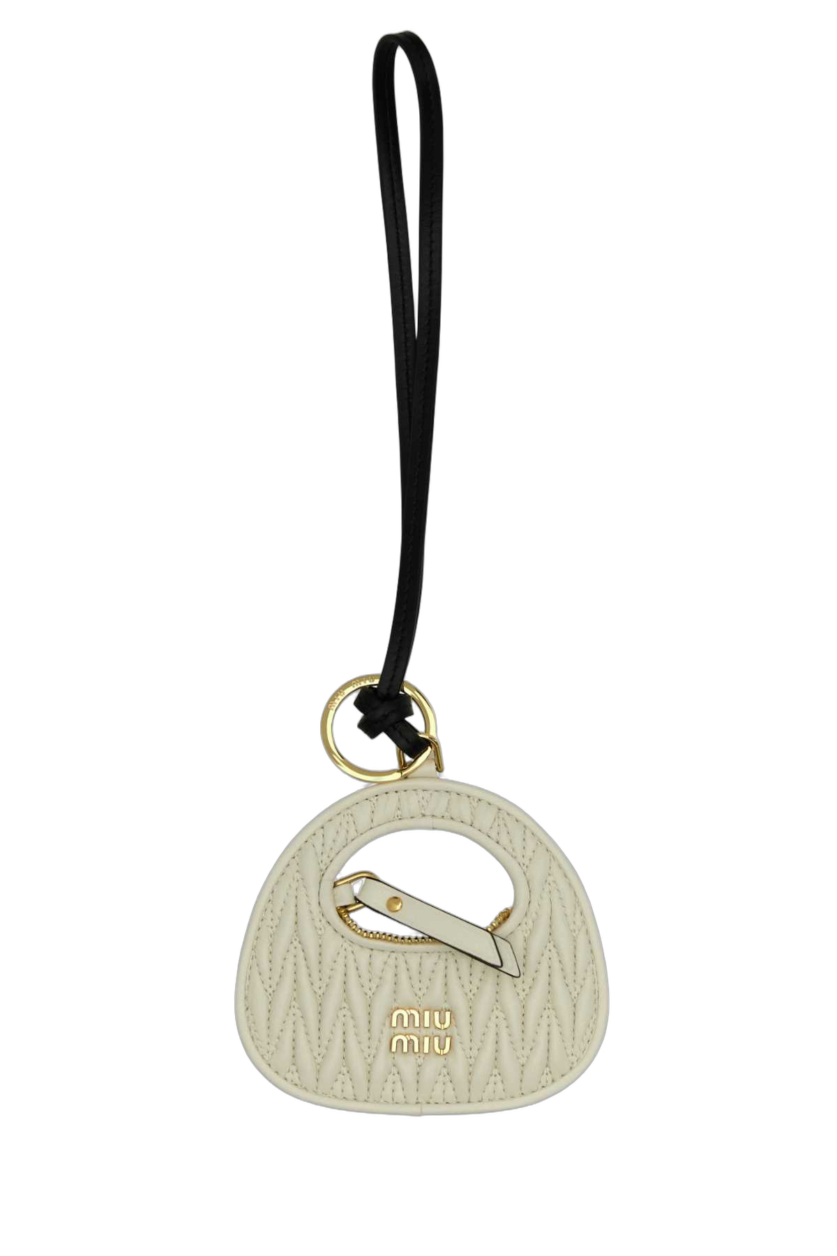 Miu Miu Matelassé Leather Key Case — Beige Keychains