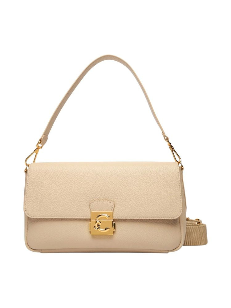 Coccinelle Grained Leather Shoulder Bag — Beige Bovine