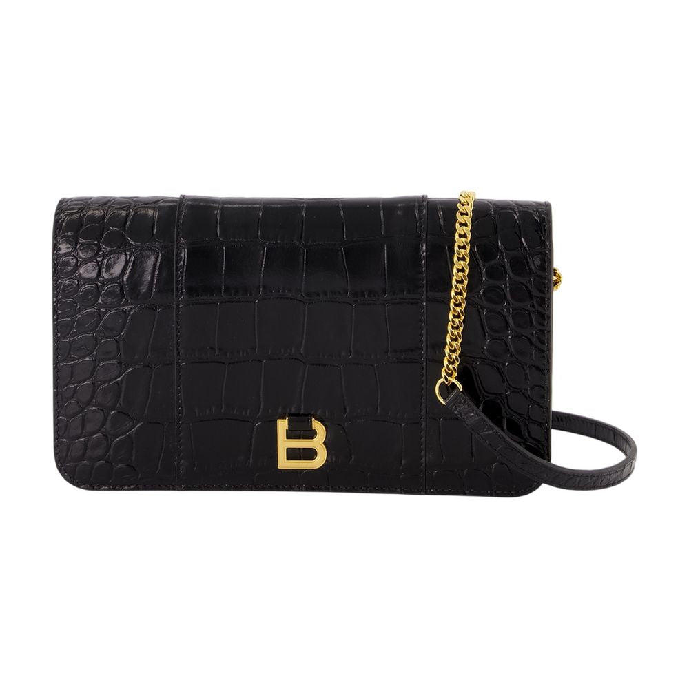 Balenciaga Crocodile-Embossed Calfskin Card Case — Black Cases