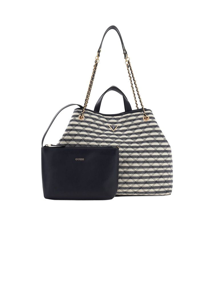 Guess Striped Jacquard Reversible Tote Bag — Navy Polyester