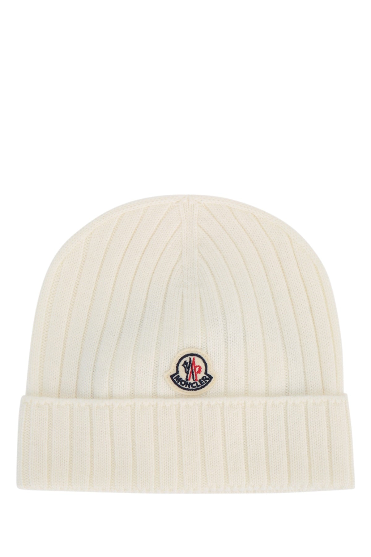 Moncler Jr Hat Ribbed Wool Beanie — Cream Beanies