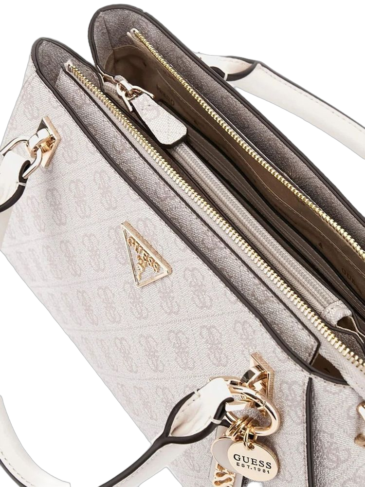 Guess Logo-Jacquard Polyurethane Satchel — Beige
