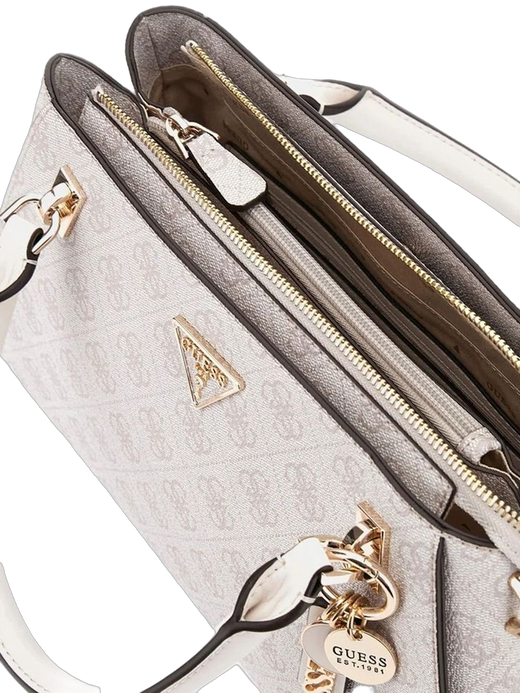 Guess Logo-Jacquard Polyurethane Satchel — Beige