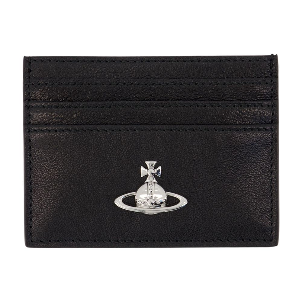 Vivienne Westwood Embossed Orb Logo Calfskin Card Case — Black Cases