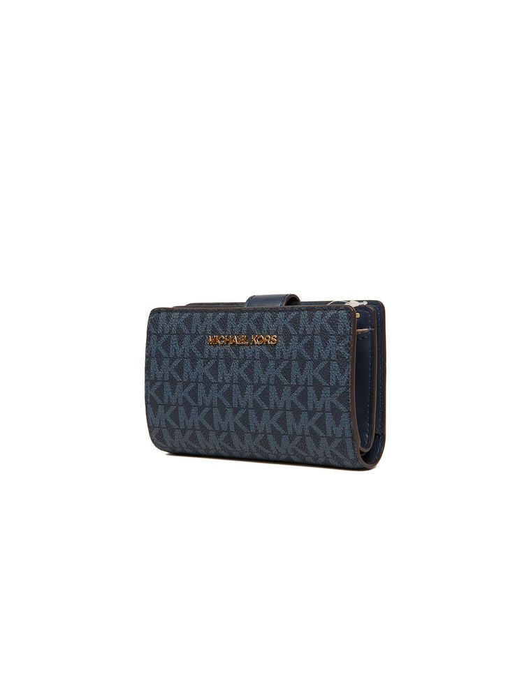 Michael Kors Logo Jacquard Wallet — Navy Polyvinyl Chloride