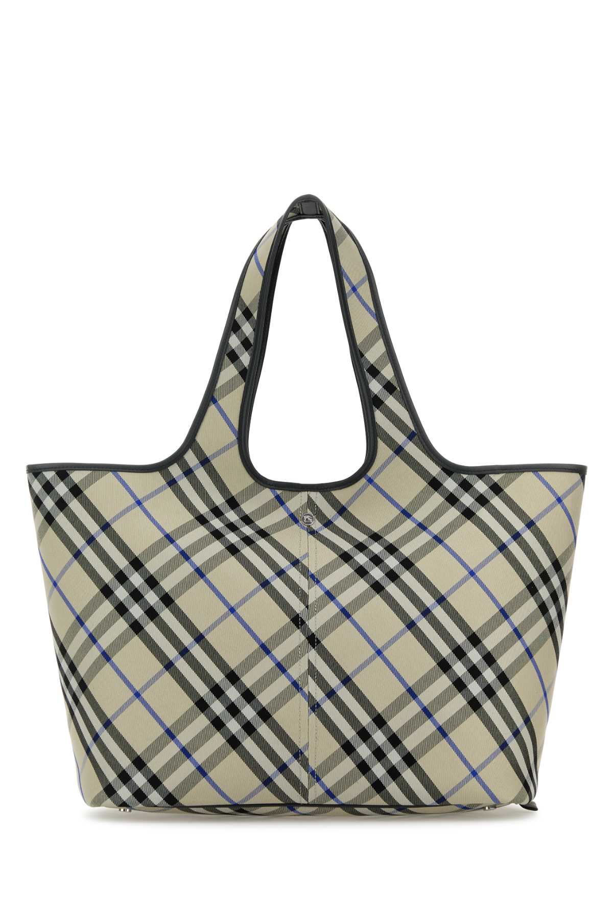 Burberry Tartan-Print Cotton Tote Bag — Beige Exterior