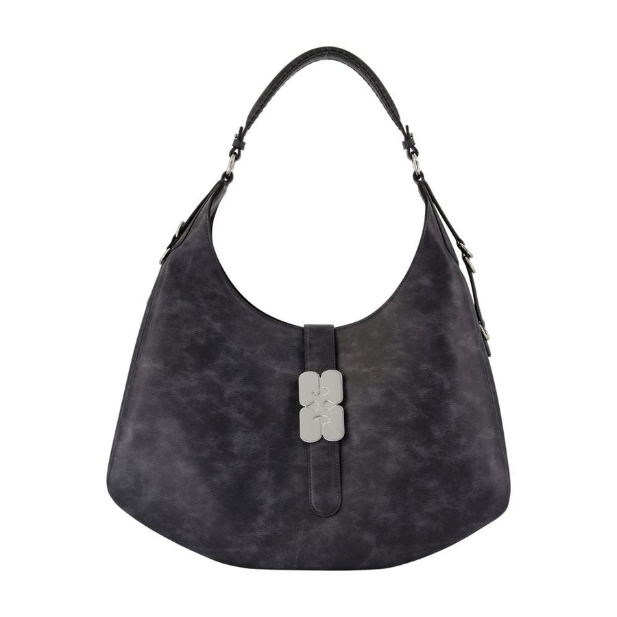 Ganni Kat Shoulder Bag — Gray Leather
