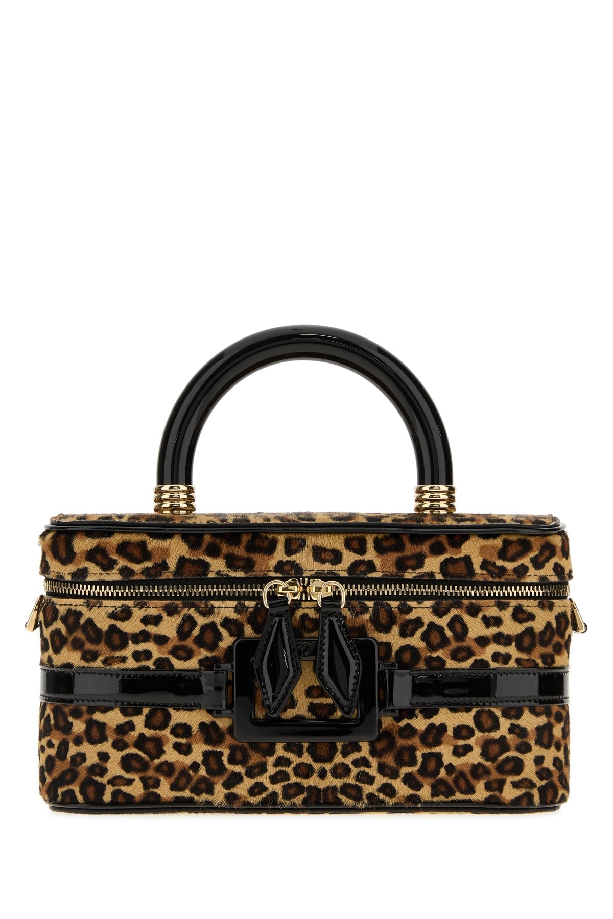 Roger Vivier Leopard-Print Calf Hair Top Handle Bag — Brown