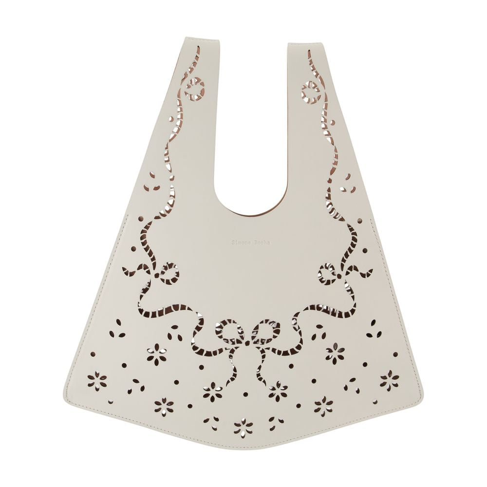 Simone Rocha Lasercut Leather Tote Bag — Ivory Calfskin