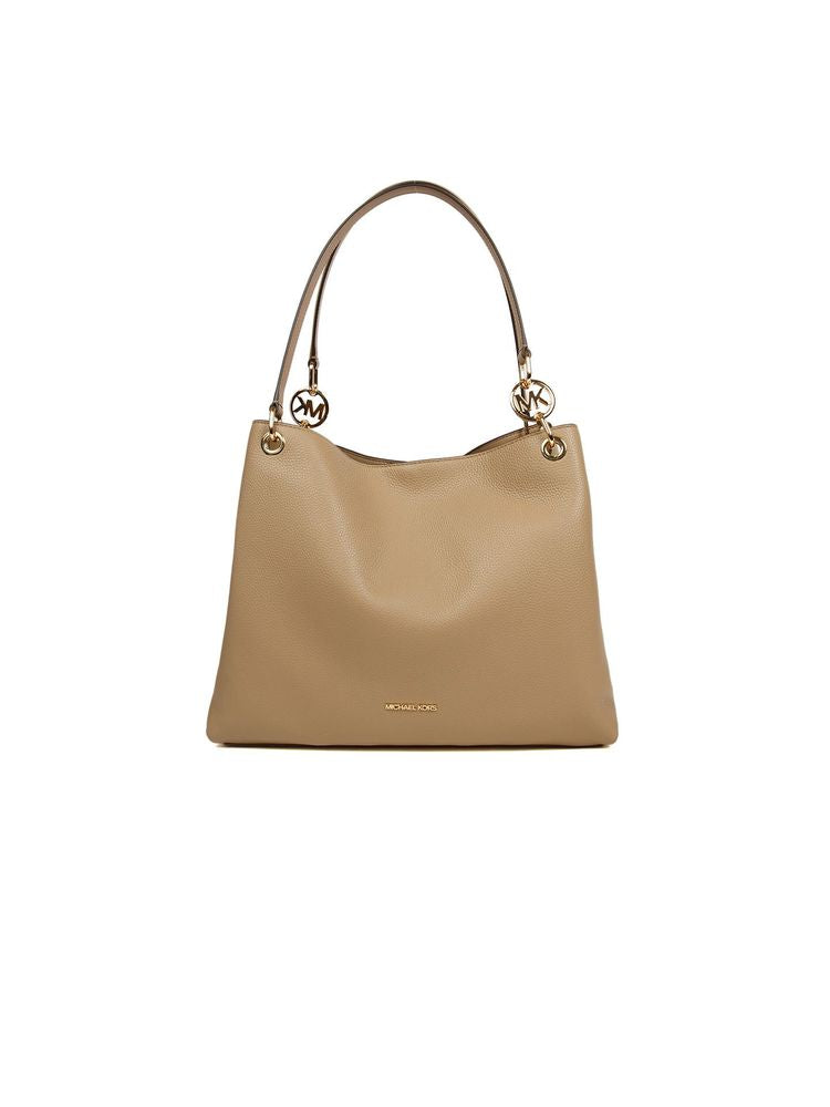 Michael Kors Leather Triple-Gusset Shoulder Bag — Beige