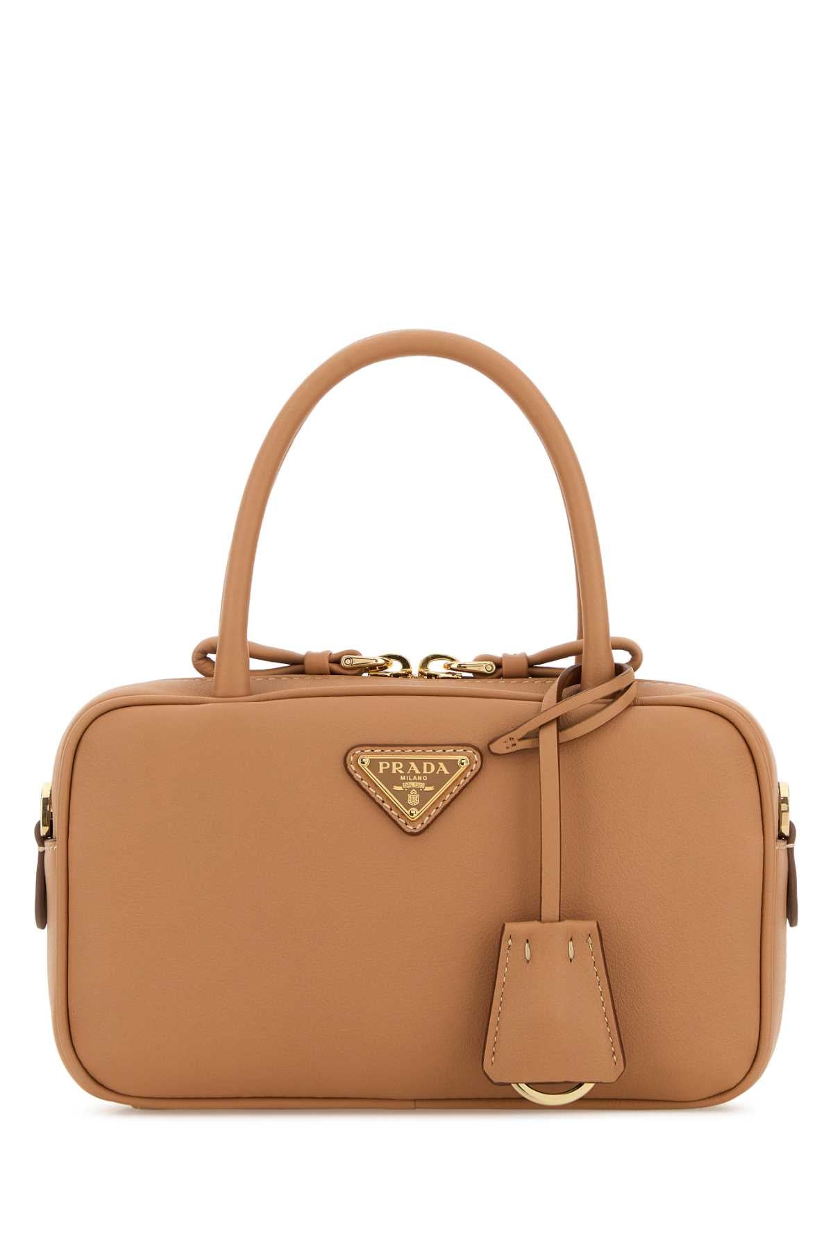 Prada Leather Top Handle Bag — Tan