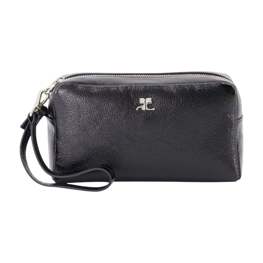Courreges Leather Wristlet Wallet — Black Cotton