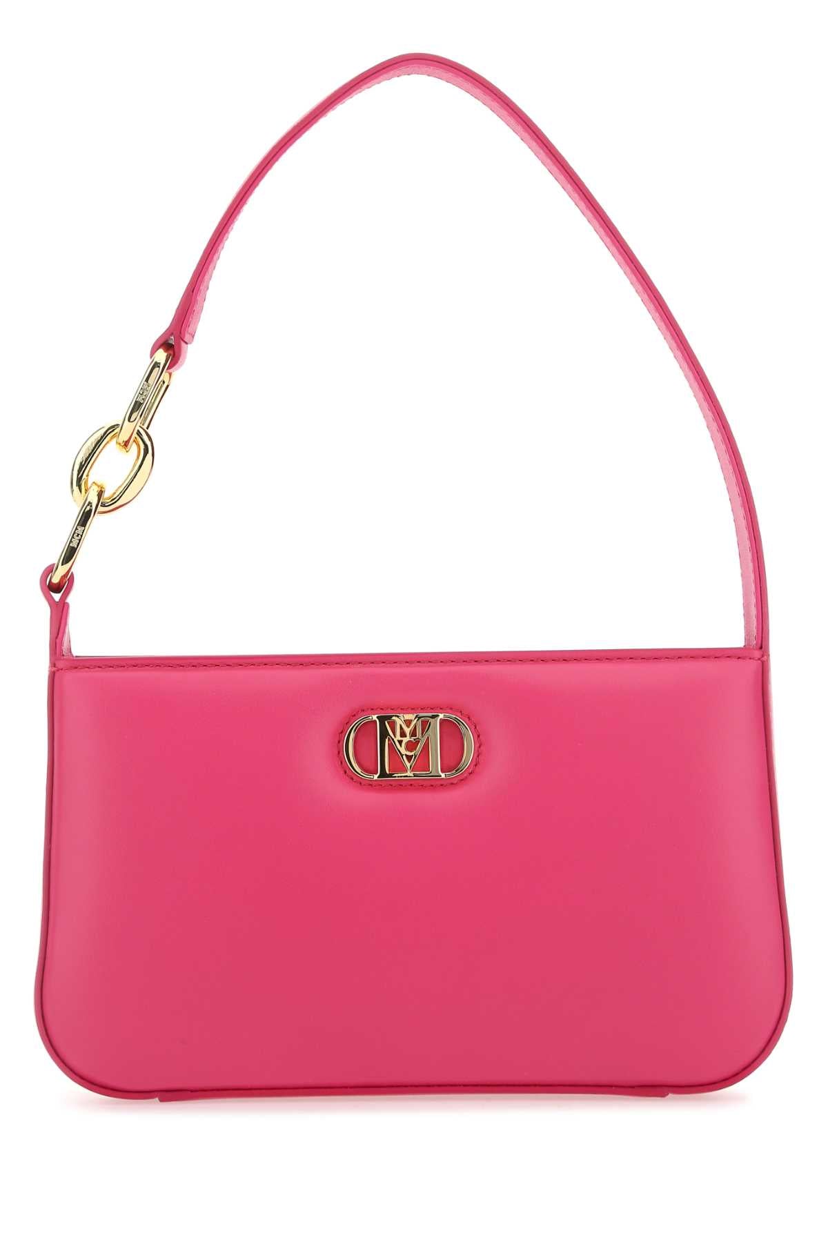 Mcm Nappa Leather With Logo Plaque Shoulder Bag — Pink