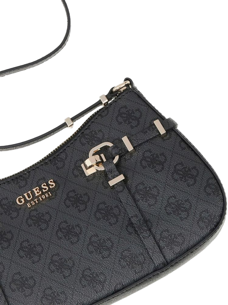 Guess Logo-Monogram Embossed Shoulder Bag — Black Polyurethane